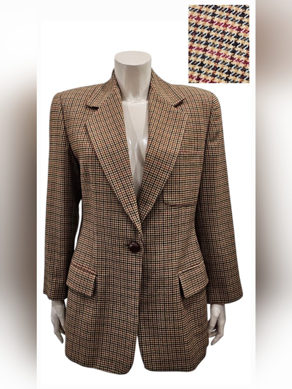 Vtg LINDA ALLARD Ellen Tracy Women Wool Check Plaid Blazer Jacket 10P